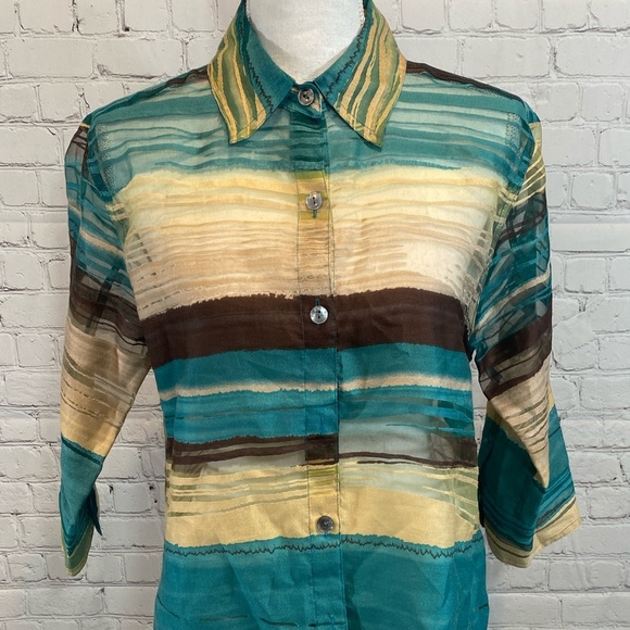 CHOICES Button Down Blouse Linen Blend-Small - Picture 1 of 4